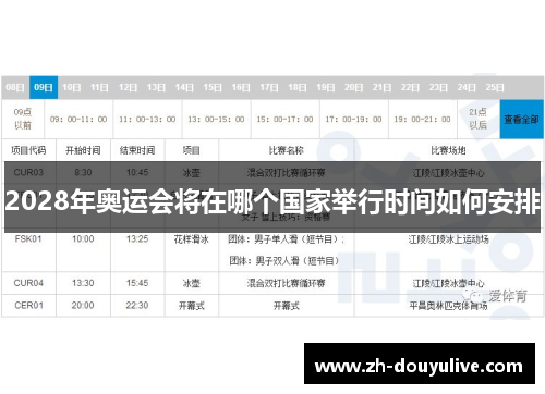 2028年奥运会将在哪个国家举行时间如何安排